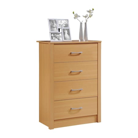 Hodedah 4-Drawer Chest, Beech HI413DR BEECH